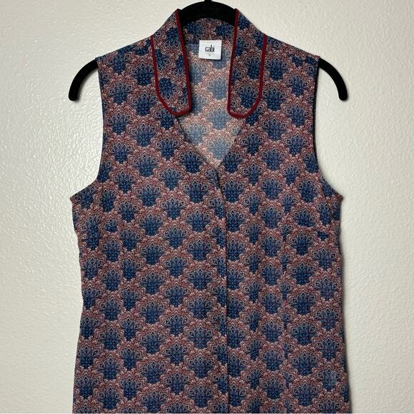 CAbi Fan Collar Sleeveless Blouse Floral Sheer Button-Down Women's Small #3620 - Picture 5 of 16